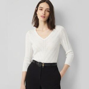 White House Black Market White V-Neck Sweater